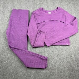 JoyLab Purple Seamless Textured Workout Set Long Sleeve Cutout Top Leggings XL